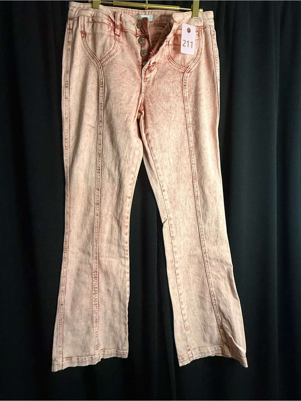 High-Rise Acid-Wash Pink Flare Jeans
